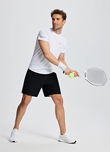 BALEAF Short masculino de tênis com bolsos de 17,7 cm, secagem rápida, sem forro, Preto, M