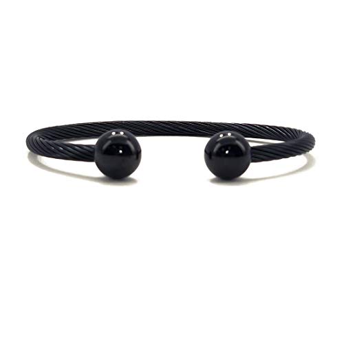 Accents Kingdom BMST021 Stainless Steel Cable Cuff Bangle Stainless Steel Bracelet - Black Gun Metal Round Ball thumb #1
