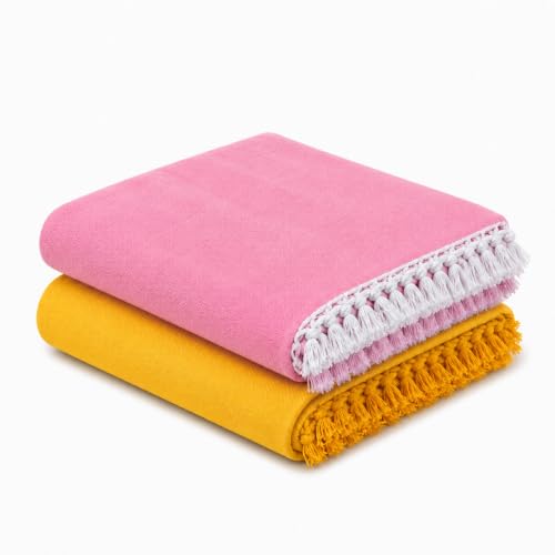 Image of OKTIC Bhagalpuri Dull Chadar Combo Pack Set of 2, Odhne Wali Top Sheet | Pure Cotton & Breathable Handloom Chadar Material, Tussle Border, Solid Single 230 x 130 cm (Peach Yellow)