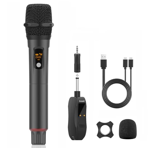 Aveek Microfono Inalambrico Profesional, 1pc 2.4GHz Microfone Inalámbrico Set con Receptor, Wireless Microphone Karaoke Recargable 200ft para Cantar, Karaoke, Fiesta de DJ, Iglesia, Boda, Discurso