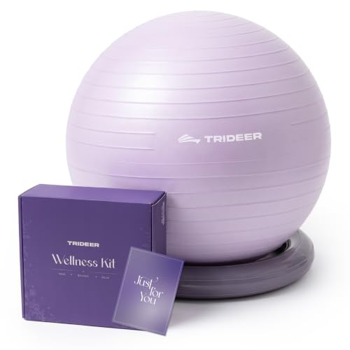 Image of Trideer Yoga Ball Chair with Base for Office Desk, Exercise & Stability Ball Seat, Pilates Ball for Core Training, Pregnancy Ball, Back Pain Relief & Active Sitting