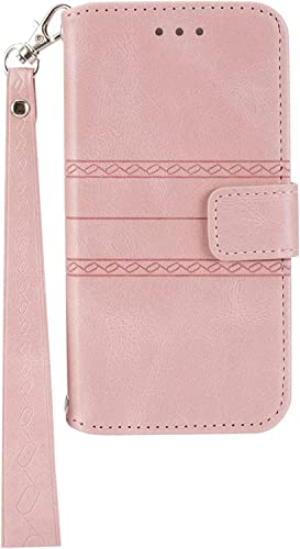 Étui portefeuille iPhone 14 Pro Max en cuir PU vintage avec dragonne