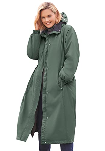 Image of Woman Within Plus Size Long Hooded Taslon Jacket - 30/32, Pine