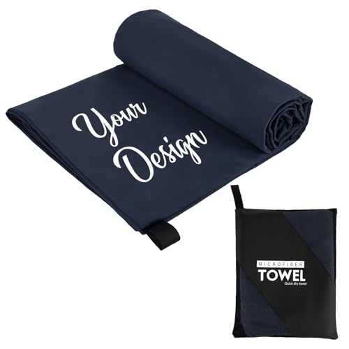 Muka Customize Microfiber Yoga Towel Navy, Super Absorbent Sweat Hand Towel Embroidery & Heat Transfer - 48x24 Inch