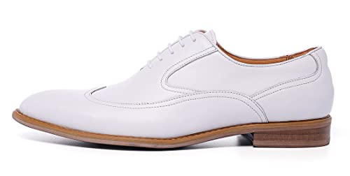 Santimon Men's Dress Shoes Formal Leather Wingtip Oxford Shoes for Men White3