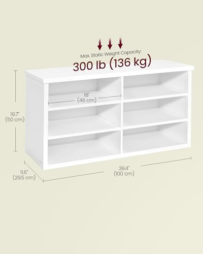 Image of VASAGLE Shoe Bench, Storage Bench, 6 Compartments, Adjustable Shelves, for Living Room, Entryway, Dorm, 11.6 x 39.4 x 19.7 Inches, Cloud White ULSB036W01