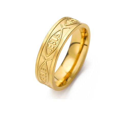 UNIFT Anillo de Jesús para mujeres y hombres, de acero inoxidable, con símbolo de pez cristiano, joyería cristiana, Acero inoxidable, Sin piedras preciosas