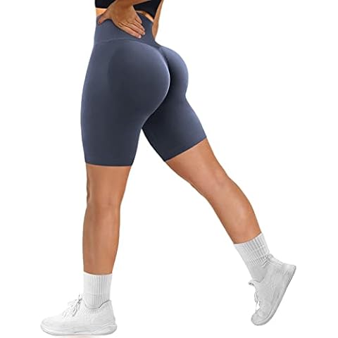 Bovldemt Scrunch Butt Lifting Shorts Booty Workout Shorts for Women High Waist Seamless Tummy Control Yoga Shorts Gym Running Sports Leggings(Scrunch Blue, L) Cover