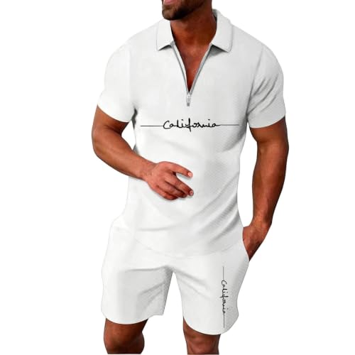 Survêtement de sport homme haut de gamme ensemble polo demi-zip et pantalon court