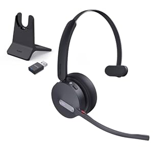 Yealink WH64 Hybrid DECT& Bluetooth Wireless Headset, 492ft Range Mono Teams UC Headphones with DECT Dongle & Charging Stand, 3X Mic, 26H Talk Time,Portable Single Headsets for PC,Cellphone,Laptop