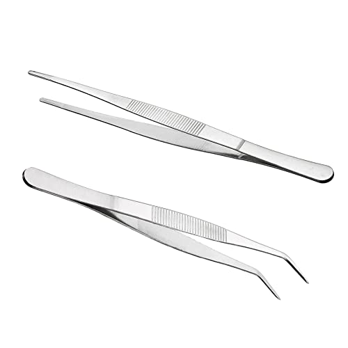 Long Straight Tweezers Bent Tweezers Blunt Tweezers 25cm/9.84in Stainless Steel Professional Non-Slip Angled Tweezers Set for Aquatic Pets Corals