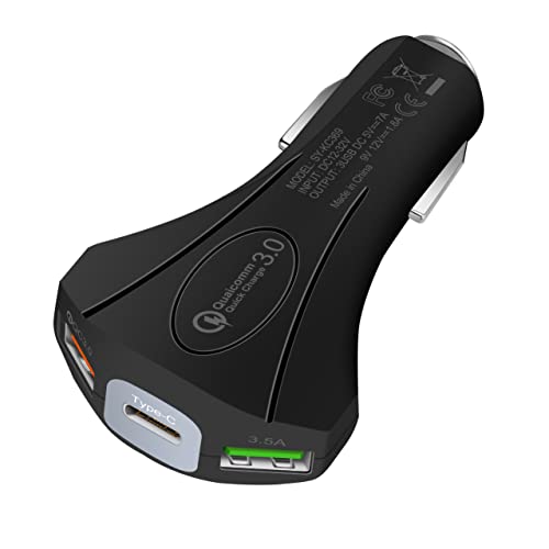 カーチャージャー シガーソケット 三口 Type-C USB 車 充電器 Type-C3.5A急速 バッテリー 充電器 軽量 12V/24V車対応 ノートPC iPhone iPad Android スマートフォン対応