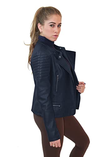 Olivia Miller Womens Faux Leather Zip Up Moto Biker Jacket Jk5207S Navy Small #TOP1