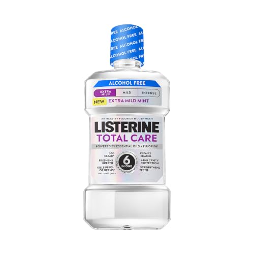 Image of Listerine Mouthwash Total Care Anticavity Treatment for Adults Kills 99.9% of Bad Breath Germs Extra Mild Mint No Burn Alcohol Free Fluoride Mouthwash, 33.8 fl oz