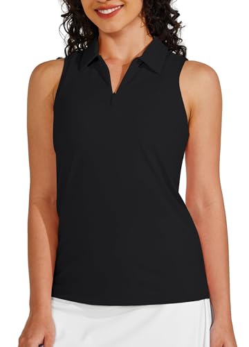 Willit Women's Sleeveless Golf Shirts Tennis Tank Tops Athletic Collar Polo UPF 50+ Quick Dry Black M