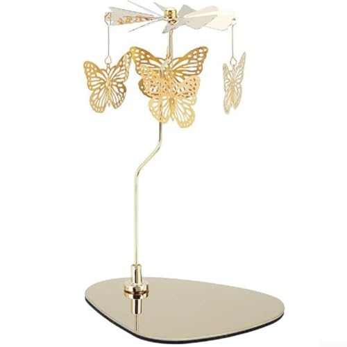 El portavelas giratorio de mariposa estética crea un ambiente romántico con facilidad (dorado)