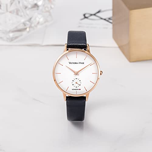 VICTORIA HYDE Fashion Elegant Women Watch with Clear White Dial Analog Quartz Detachable Genuine Leather Strap Stainless Steel Mesh Band