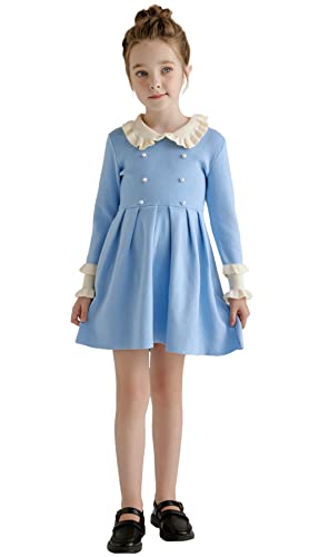 SMILING PINKER Mädchen Pullover Kleid Langarm Rüschen Kragen...