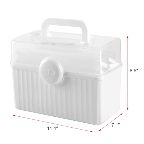 Image of First Aid Box Organizer Empty Large Capacity Supplement 3 Layers Portable Emergency Medical Organizer with Handle for Family, Office and Travel (White-Clear)