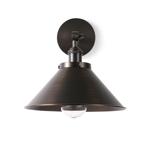 Image of 10 Inch Large Cone Vintage Adjustable Swing Arm Bronze Wall Sconce Antique Brass Sconce Light Aged Brass Industrial Wall Light Fixture for Kitchen, Living Room, Hallway, Office (Bulb Included)