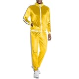 ANOTWENER Men's 2 Piece Tracksuits Velour Sweatsuits Athletic Fit Velvet Outfit Jogging Full Zip Jacket Pants Set Yellow JW-41345-M