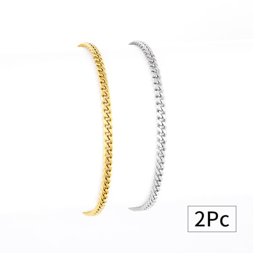 Image of Fiusem Silver Tone / 18k Gold Plated Anklet for Women, 3.5mm Stainless Steel Cuban link Chain Anklets for Women, Women's Anklets 9 inch /10 inch /11 inch