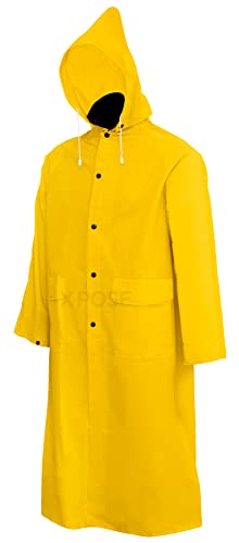 Xpose Safety Heavy Duty Yellow Rain Coat .35mm PVC 48in Raincoat Jacket with Detachable Hood, Waterproof, Fishing