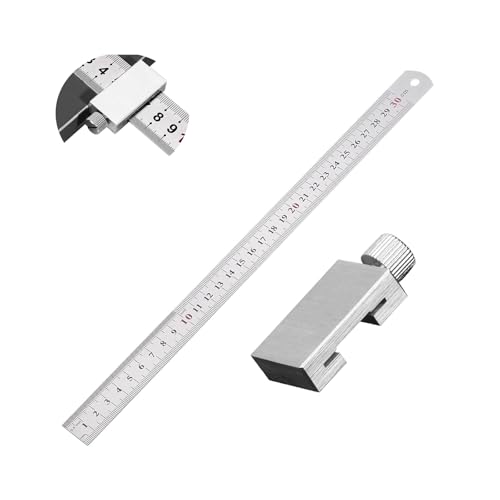 Fleymu 300mm Metall Anreißlineal, Stahllineal, Metall Lineal, Linealanschlag Anreisswerkzeug, Streichmass mit Anschlag, für Holzbearbeitung, Heimwerken, Handwerk