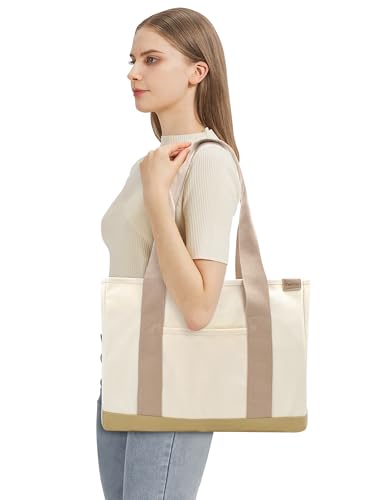 Image of TeeYee 16oz Canvas Tote Bag Casual Multi pockets Handbags Large Capacity Shopping Shoulder Bag with Pocket Bags Work Purses