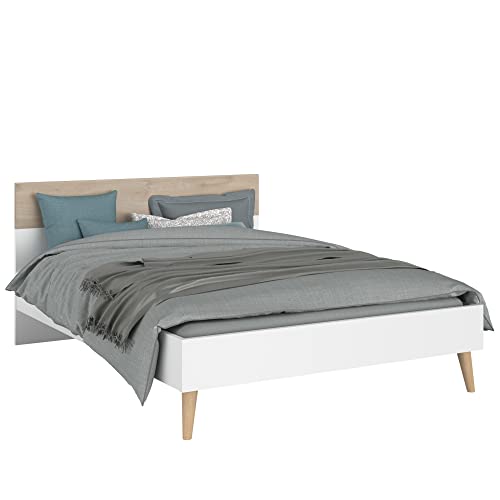 Cama De Matrimonio Osaka (135-140x190, Roble Japonés y Blanco Mate)