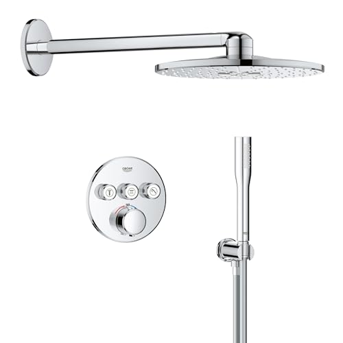 GROHE Precision SmartControl 310, Unterputz Duschsystem (31cm Regendusche mit Thermostat, Kopfbrause 2 Strahlarten, Duschkopf 1 Strahlart, Komplettset, 1,50m Duschschlauch), rund, chom, 34874000