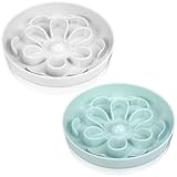 Funnymoom 2 Pcs Cat Slow Feeder Bowl Cute Cat Food Bowl with Bloom Design Healthy Eating Diet Interactive Feeder Wet Dish for Pets Small Dogs(White, Green)