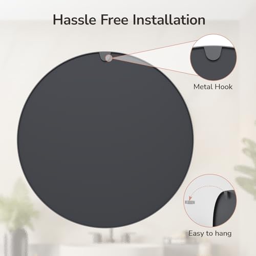 Image of USHOWER 36 Inch Round Bathroom Mirrors for Over Sink | Circle Mirror with Metal Frame, Black Wall Mirror for Vanity, Entryway, Living Room, Hallway and Bedroom Decor