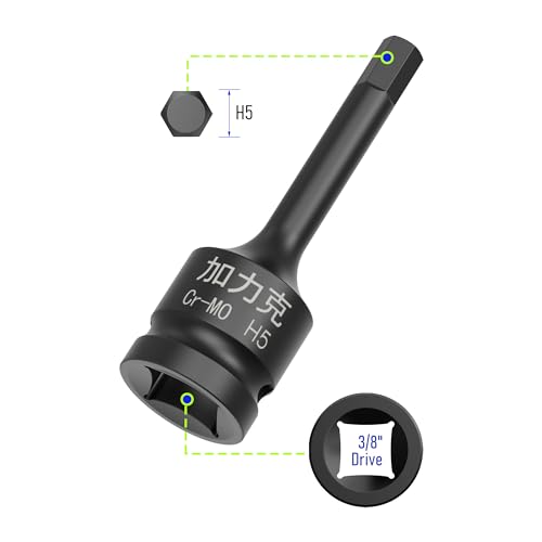 Image of 3PCS 3 /8 inch Square Drive H5(5mm) Impact Hex Bit Socket, 60mm(2.36 inch) Length, Hex Driver, Impact Grade, One-Piece Construction, 3 /8 inch Drive Allen Bit Socket, Cr-Mo Steel, Black