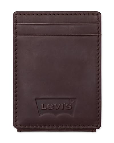 Levi's Carteira masculina com bolso frontal magnético com logotipo em relevo RFID, marrom