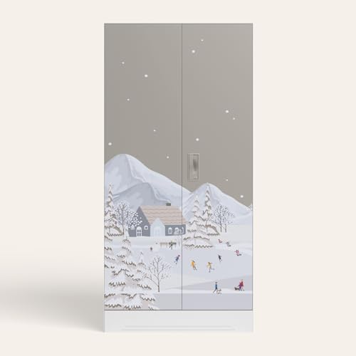 Image of Interio by Godrej Slimline 2-Door Digital Printed Steel Almirah (Snowscape Warm Grey), 1-Year Warranty, 1 Locker
