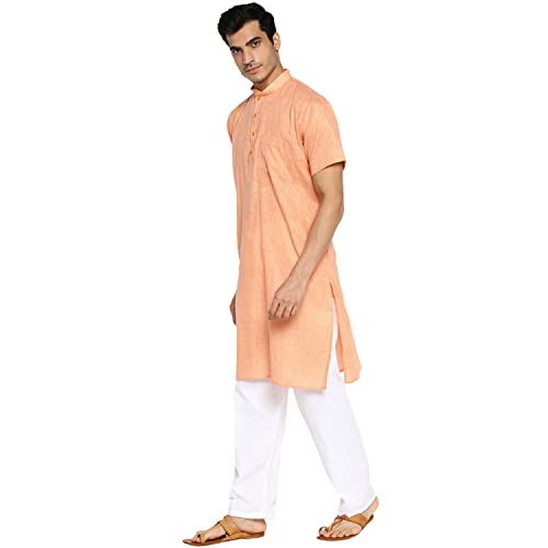 Image of Royal Kurta Mens Linen Half Sleeved Long Ethnic Kurta