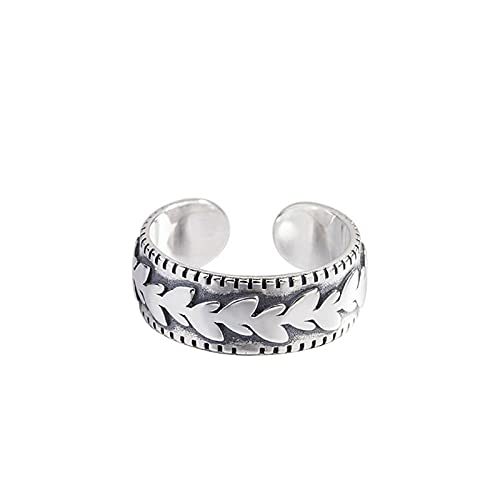Bague ajustable femme argent S925 rétro feuilles olivier anneau ouvert