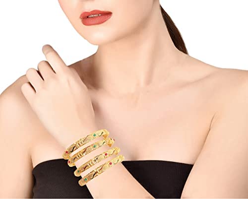 Bangles Indian Rajasthani Handmade Meena Work Gold Plated Ad Size 2.8 Inch Normal Size Traditional Jewelry Gifting Wedding 6364 (Golden, Stones With Meena Work-2, 2.6) #TOP1