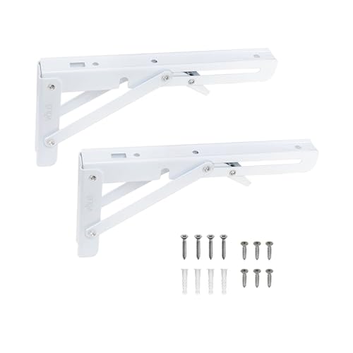 Image of VOLO Pack of 2 Pieces (1 Set ) Heavy Duty Folding Bracket | 150 Kg Load Capacity | Foldable Wall Shelf Bracket | Fold Down Table and Wall Bracket with Fittings | (Mild Steel | White, 8 Inch (200mm))