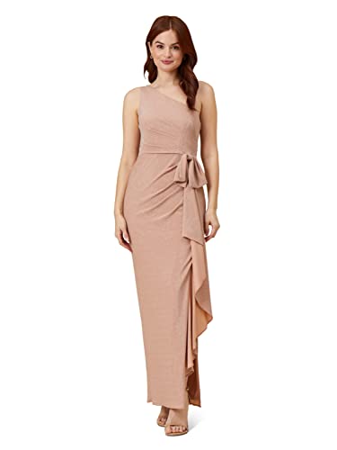 Image of Adrianna Papell Long Stretch Metallic Knit One Shoulder Cascade Side Draped Gown