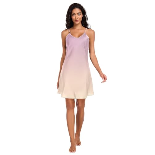 Chemise de nuit courte sans manches pour femme en soie violet rose