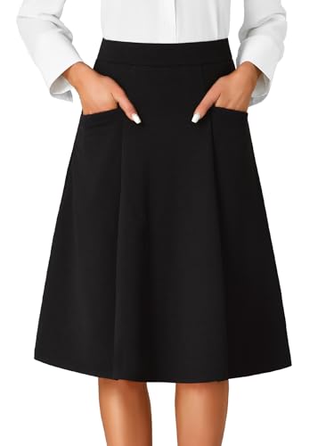 Rooscier Women's High Waist Pleated Flared A Line Elegant Midi Skirt with Pockets2