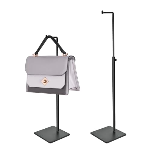 MrMrKura バッグスタンド ディスプレイ 黒 2個セット L型 ステンレス製 スタンドフック 展示用 カバン 帽子 鞄掛けスタンド 商品陳列 収納 撮影 高さ調整可能 店舗用 売場 オシャレ (ブラック)