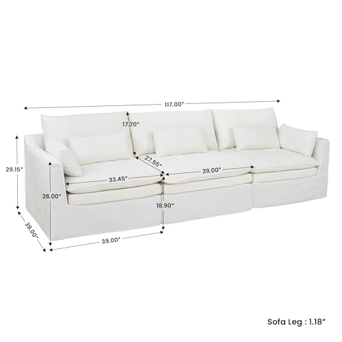 Image of WJShome Modular Sectional Sofa, Deep Seat 3-Seater Cloud Couch with Water-Resistant & Stain-Resistant Fabric, Removable Washable Covers,Modern Sleeper Sofa for Living Room, Apartment, White