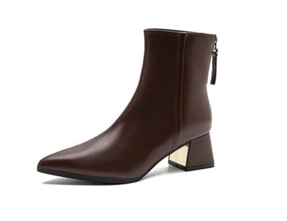 Womens Pointed Toe Chunky Block Heel Ankle Booties Low Heeled Short Boots for Casual Outfits Work Trendy Booties