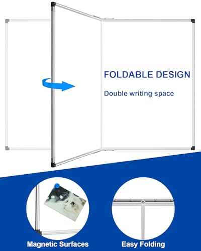Image of XBoard Magnetic Dry Erase Board 48 x 36 Inch, 4' x 3' Foldable White Board for Wall with Marker Tray, Silver Aluminum Frame Folding Message Presentation Board