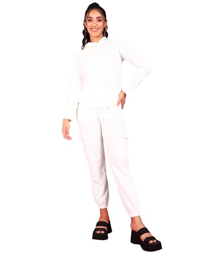 Image of POPWINGS Casual Self Design Solid Sweatshirt and Joggers Co-Ords Set for Women | Trendy Stylish Top and Bottom Set for Women | Women Hooded Sweatshirt and Joggers Set | Women Co Ords Set Summer Wear