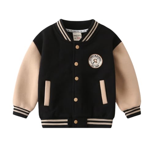 Toddler's Boy Baseball Uniform Cardigan Sweater Winter Contrast Color Knitted Button Knitted Jacket Tops (Black,90/18-24 M,Unisex,Big Kid,US,Age,18 Months,24 Months)