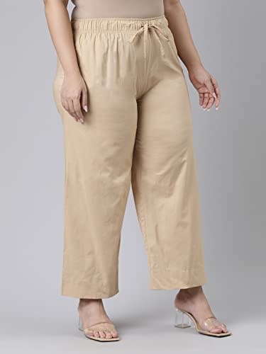Image of GO COLORS Women Blue Stripe Cotton Wide Pants